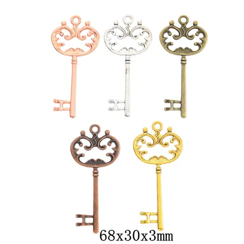 Pendentifs Clé Vintage en Alliage Pour Fabrication de Bijoux DIY Breloques Clé en Métal Électroplaqué Or Rose Argent Bronze Déco