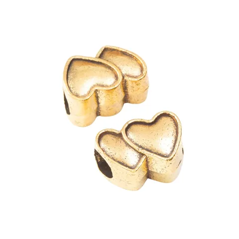 Cuentas de Agujero Grande de Aleación de Zinc Retro con Doble Corazón para Fabricación de Joyas DIY Accesorios para Pulseras Collares Estilo Vintage