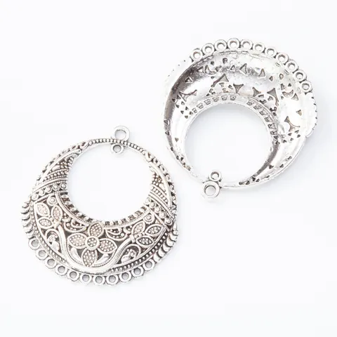 Vintage Zinc Alloy Crescent Moon Connector Charms Hollow Floral Pendant Findings For DIY Earring Necklace Jewelry Making Accessories