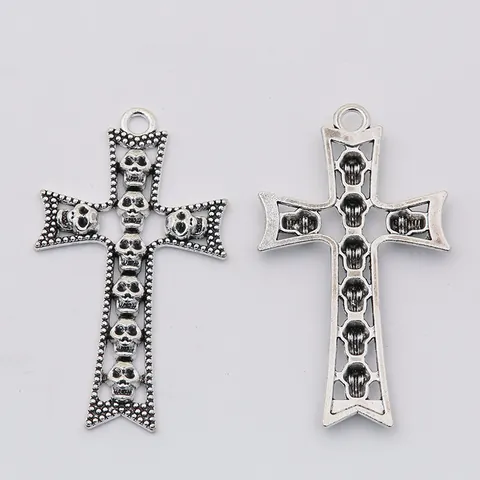 Colgante de Cruz de Calavera Gótica Vintage Aleación Plata Oro Bronce Antiguo Dije Estilo Punk para Creación de Joyas DIY