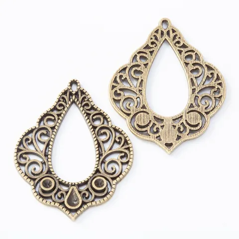 Vintage Zinc Alloy Hollow Teardrop Pendant Connector Filigree Water Drop Charms For DIY Earring Necklace Jewelry Making Accessory