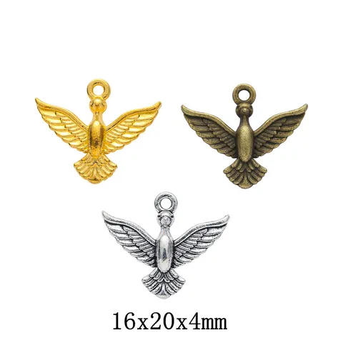Vintage Alloy Eagle Bird Pendant For DIY Jewelry Making Antique Bronze Silver Gold Plated Peace Dove Charms Accessories