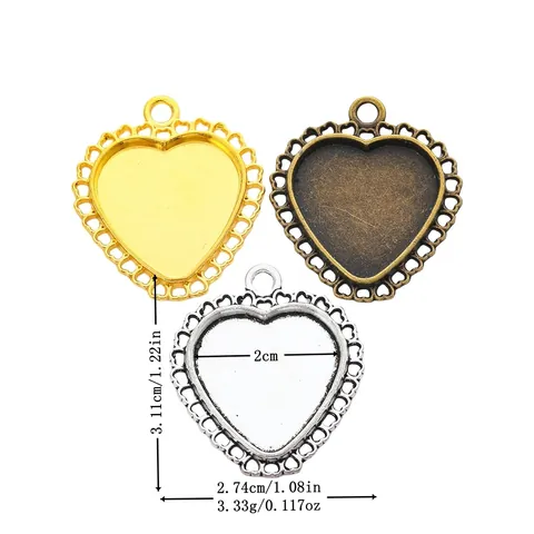 Vintage Heart Shape Alloy Pendant Base Tray Openwork Lace Edge For Time Gem Cabochon DIY Jewelry Making Accessories