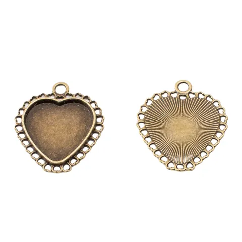 Vintage Heart Shape Alloy Pendant Base Tray Openwork Lace Edge For Time Gem Cabochon DIY Jewelry Making Accessories
