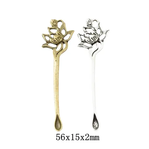 Vintage Zinc Alloy Lotus Flower Pendant Ear Spoon DIY Jewelry Accessories Antique Bronze Silver Plated Zakka Style Charms