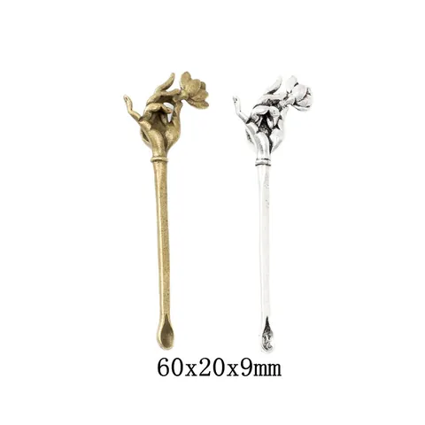 Vintage Alloy Buddha Hand Flower Ear Spoon Pendant DIY Jewelry Making Accessories Antique Bronze Silver Metal Hanging Charms