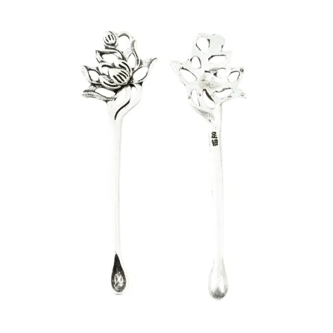 Vintage Zinc Alloy Lotus Flower Pendant Ear Spoon DIY Jewelry Accessories Antique Bronze Silver Plated Zakka Style Charms