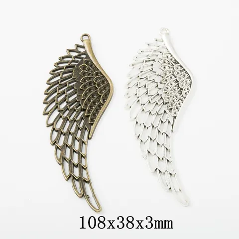 Vintage Alloy Wing Feather Charms For DIY Jewelry Making Ancient Bronze Silver Metal Wings Pendant Craft Accessories