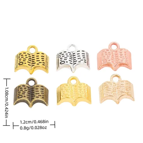 Vintage Alloy Book Charms For DIY Jewelry Making Accessories Antique Gold Silver Bronze Mini Open Book Pendants For Bracelet Necklace Craft