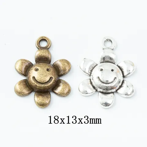 Ciondoli a Girasole in Lega Vintage Viso Sorridente Bronzo Antico Argento Pendenti a Fiore Per Creazione Gioielli Fai-da-te