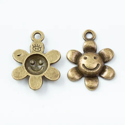 Ciondoli a Girasole in Lega Vintage Viso Sorridente Bronzo Antico Argento Pendenti a Fiore Per Creazione Gioielli Fai-da-te