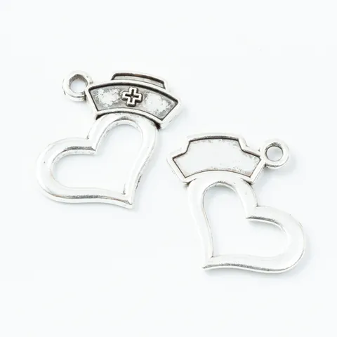 Vintage Antique Zinc Alloy Nurse Hat Heart Charms DIY Jewelry Making Pendants For Necklace Bracelet Crafts Accessories