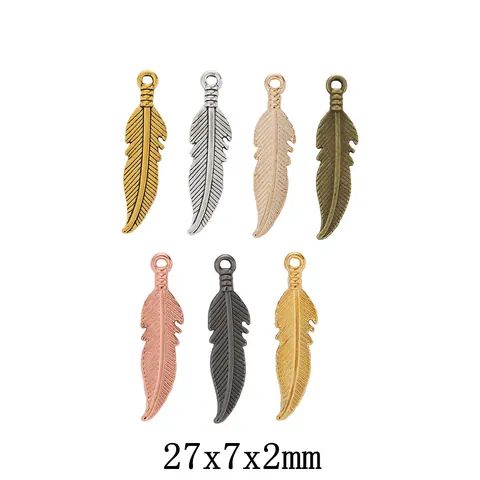 Pendenti Vintage in Lega di Zinco a Forma di Piuma Foglia per Creazione Gioielli Fai da Te Bronzo Argento Oro KC Oro Solo Pendente Senza Catena