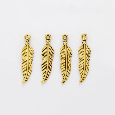 Pendenti Vintage in Lega di Zinco a Forma di Piuma Foglia per Creazione Gioielli Fai da Te Bronzo Argento Oro KC Oro Solo Pendente Senza Catena
