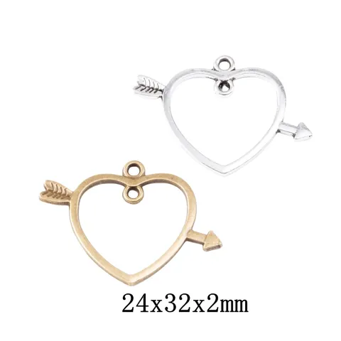 Vintage Alloy Cupid's Arrow Through Heart Hollow Out Frame Pendant Charms For DIY Jewelry Making Necklace Bracelet Accessory