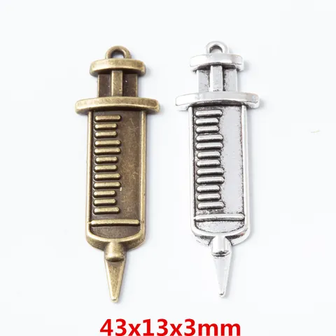 Retro Alloy Syringe Charm Metal Pendant Antique Bronze Silver For DIY Necklace Bracelet Keychain Jewelry Making Accessory