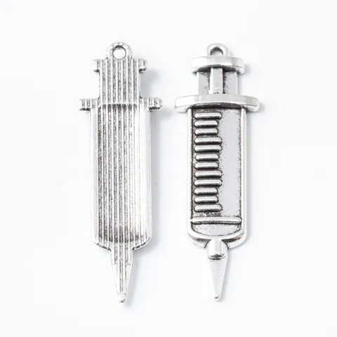Retro Alloy Syringe Charm Metal Pendant Antique Bronze Silver For DIY Necklace Bracelet Keychain Jewelry Making Accessory