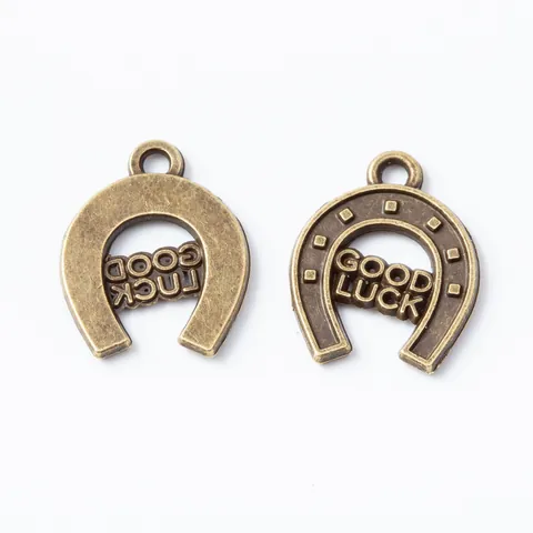 Vintage Alloy Horseshoe Charms Good Luck Lettering For DIY Jewelry Making Antique Bronze Silver Lucky Pendant Accessories