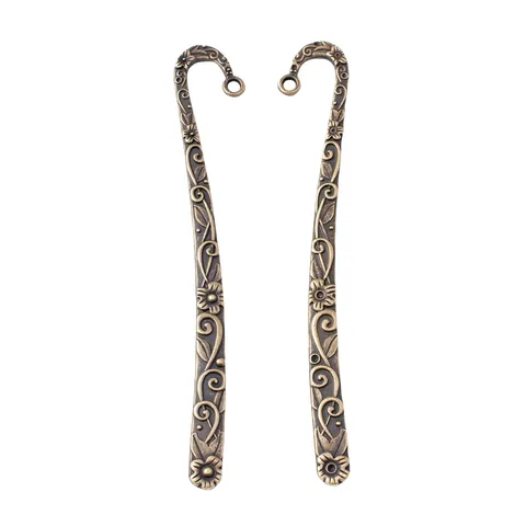 Vintage Alloy Floral Relief Bookmark Hook Pendant With Hanging Ring Gold Silver Bronze Metal DIY Jewelry Making Accessory