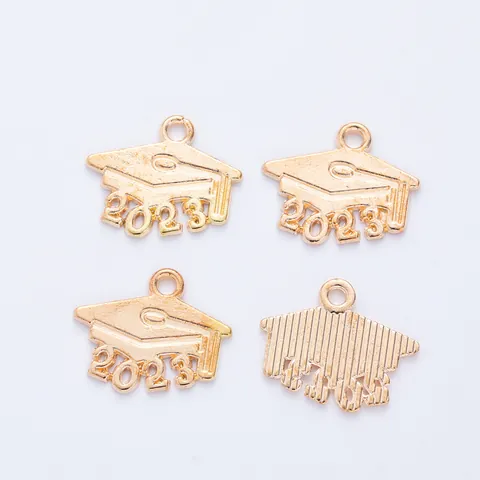 Vintage Alloy Graduation Cap Pendant 2023 2024 Year Number Metal Charm For DIY Jewelry Making Keychain Necklace Accessories