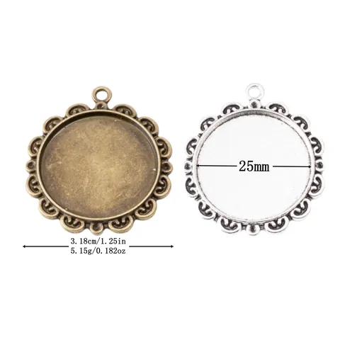 Vintage Zinklegierung Rund Cabochon Fassung Anhänger Basis Antik Silber Bronze DIY Schmuckherstellung Zubehör