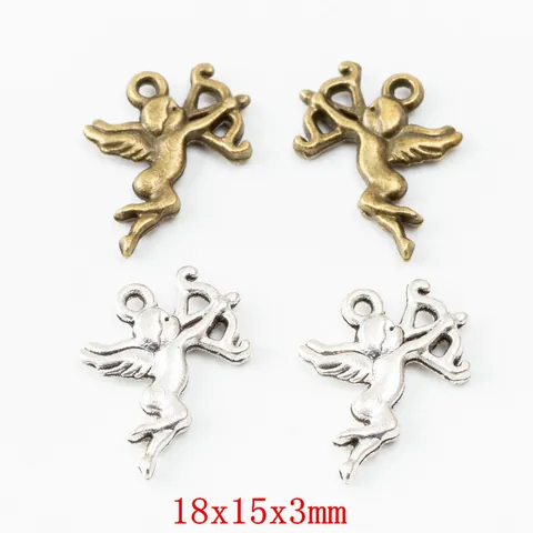 Vintage Zinklegierung Cupid Engel Charms Für DIY Schmuckherstellung Antike Bronze Silber Engelsflügel Anhänger Für Halsketten