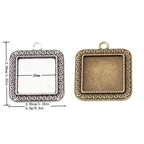 Vintage Legierung Quadratisch Anhänger Fassung Antike Bronze Silber Rankenmuster Schmuckherstellung Basis Für DIY Cabochon Anhänger