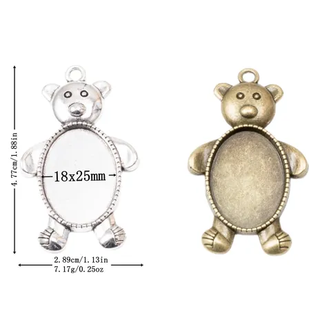 Vintage Legierung Bär Anhänger Fassung Für DIY Schmuckherstellung Ovaler Cabochon Rohling Antike Bronze Silber Zubehör