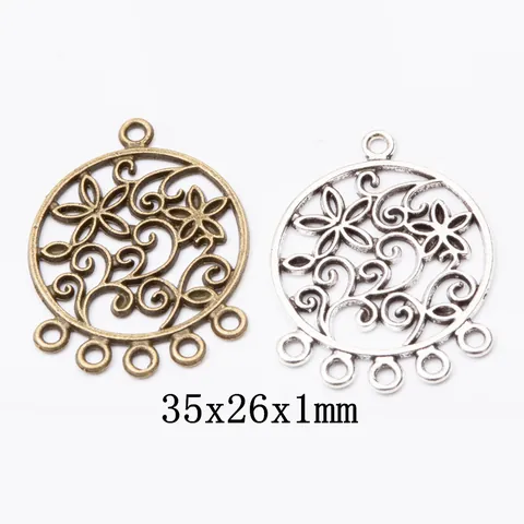 Retro Zinklegierung Hohl Blumen Anhänger Verbinder Rund Blumenranke Charm Für DIY Halskette Ohrring Schmuckherstellung Zubehör