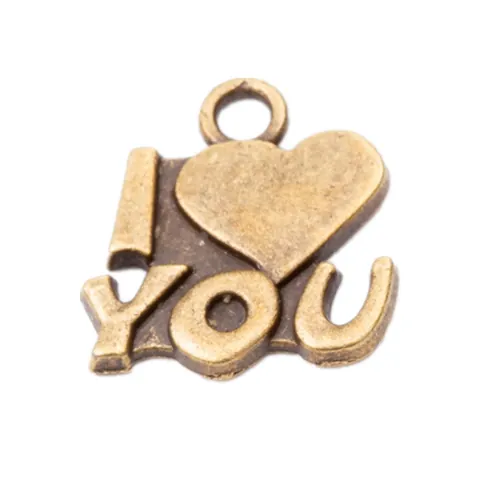 Vintage Alloy Heart I Love You Letter Charms For DIY Jewelry Making Antique Silver Gold Bronze Heart Shape Pendants Craft Accessories