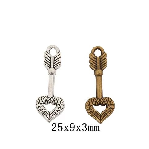 Retro Zinc Alloy Heart Arrow Charms Wing Texture For DIY Jewelry Making Necklace Earrings Bracelet Handmade Accessory