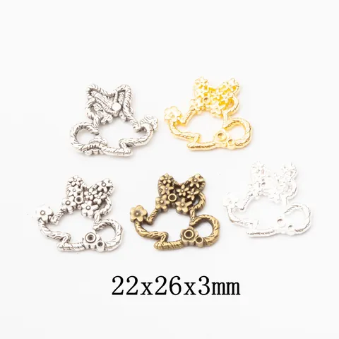 Vintage Zinklegierung Blumen Mausekopf Anhänger Für DIY Schmuckherstellung Antik Bronze Silber Gold Charms Zubehör