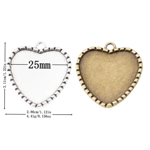 Vintage Legierung Herzform Lünette Tablett Anhänger Für DIY Schmuckherstellung Antik Bronze Silber Schmuck Komponenten Basis