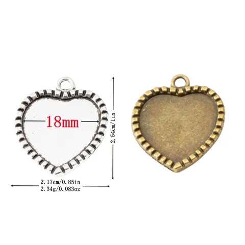 Vintage Legierung Herzform Anhänger Basis 18mm Cabochon Einstellung Tray DIY Schmuckherstellung Erkenntnisse Antike Bronze Silber Zubehör