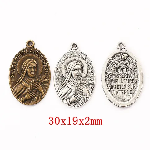 Vintage Religiöse Heilige Therese Oval Medaille Anhänger Für DIY Schmuckherstellung Antik Legierung Heilige Ikone Charms Für Halskette