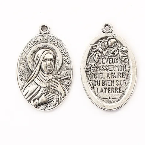 Vintage Religiöse Heilige Therese Oval Medaille Anhänger Für DIY Schmuckherstellung Antik Legierung Heilige Ikone Charms Für Halskette
