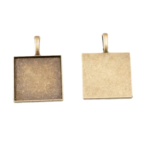 Vintage Legierung Quadratische Fassungen Anhänger Basis Für DIY Halskette Schmuckherstellung Antik Bronze Silber Zubehör