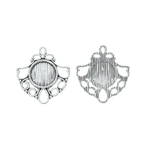 Vintage Zinklegierung Rund Edelstein Basisschale Hohlblumenmuster DIY Schmuckherstellung Anhänger Zubehör