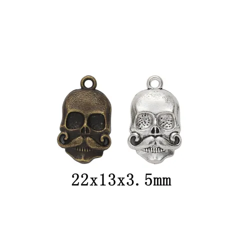 Vintage Zinc Alloy Moustache Skull Pendant For DIY Jewelry Making Antique Bronze Silver Skull Charms Halloween Accessories