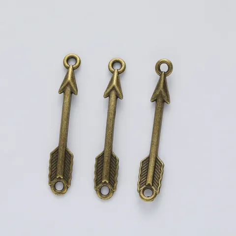 DIY Vintage Zinc Alloy Arrow Pendants Double Loop Connectors Retro Style Metal Charms For Necklace Bracelet Making Jewelry Finding Accessory Pendant Only (Without Chain)