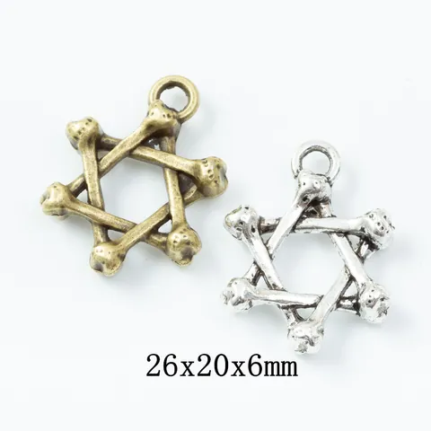Vintage Gothic Bone Hexagram Star Pendants Antique Bronze Silver Zinc Alloy Charms For DIY Necklace Bracelet Jewelry Making Accessories