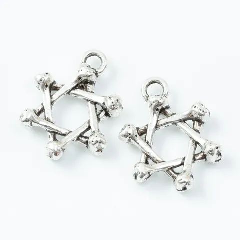 Vintage Gothic Bone Hexagram Star Pendants Antique Bronze Silver Zinc Alloy Charms For DIY Necklace Bracelet Jewelry Making Accessories