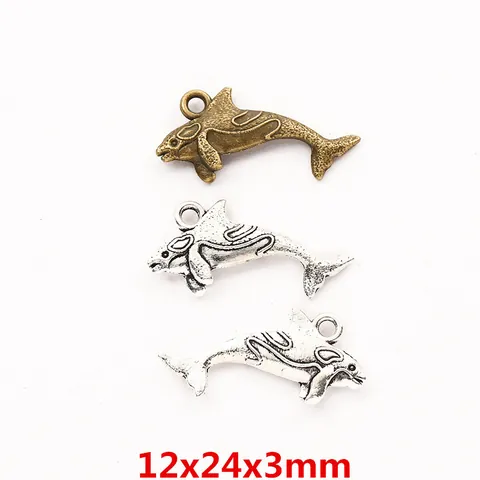 Vintage Alloy Orca Dolphin Charms For Jewelry Making DIY Craft Antique Bronze Silver Metal Animal Pendants Accessory
