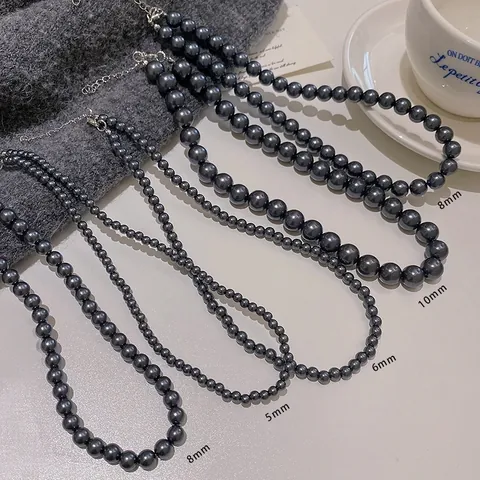 Collar de Perlas Artificiales de Imitación Elegante Retro Francés Cadena de Aleación Metálica Gris Joyería para Mujer Gama Alta