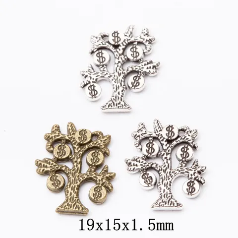 Vintage Alloy Money Tree Pendants DIY Jewelry Making Accessories Antique Bronze Silver Dollar Sign Tree Charms For Necklaces