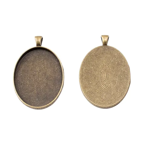 Vintage Alloy Oval Bezel Tray Pendant Base Settings For Time Gem Jewelry Making 30x40mm Inner Size DIY Crafting Findings