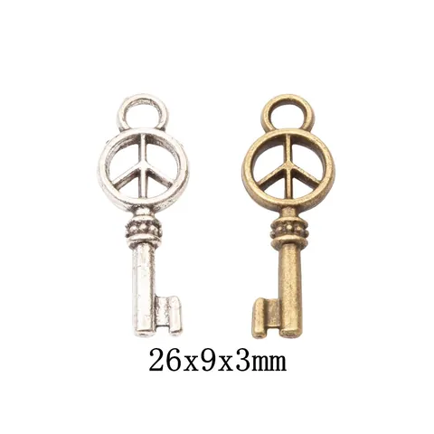 Vintage Alloy Peace Sign Key Charms Antique Silver Bronze Metal Pendants For DIY Jewelry Making Necklace Bracelet Supplies