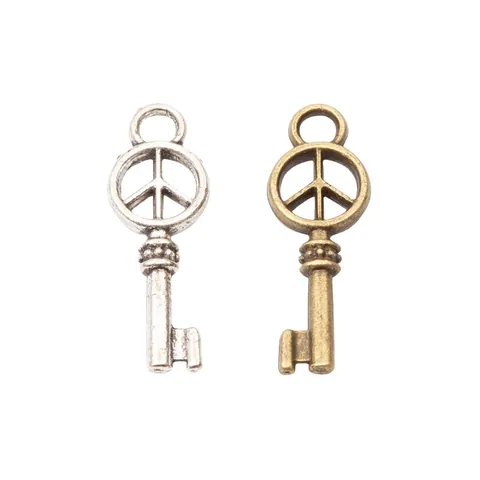 Vintage Alloy Peace Sign Key Charms Antique Silver Bronze Metal Pendants For DIY Jewelry Making Necklace Bracelet Supplies