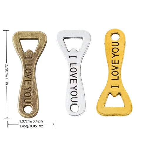 Vintage Alloy Bottle Opener Charms I Love You Engraved Pendants For DIY Jewelry Making Keychain Antique Bronze Silver Gold