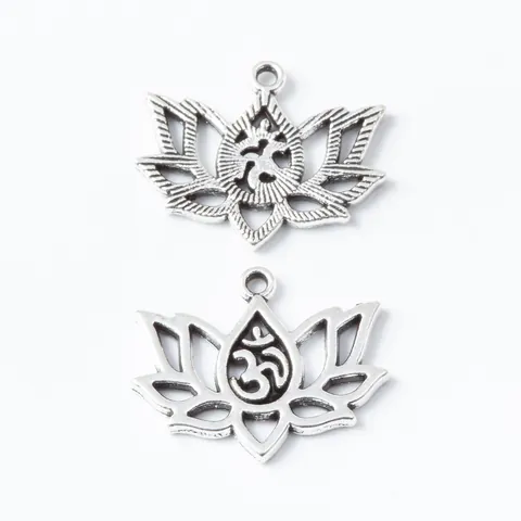 Vintage Legierung Ausgehöhlte Lotus Anhänger Mit Om Symbol Für Schmuckherstellung DIY Antike Bronze Silber Blume Anhänger Zubehör Yoga Zen Stil